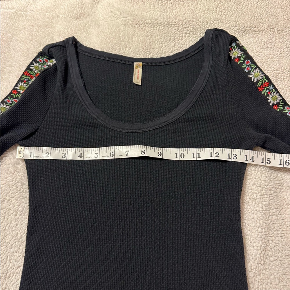 Free People Black Long Sleeve Top with Patterned Sleeves - Picture 6 of 13